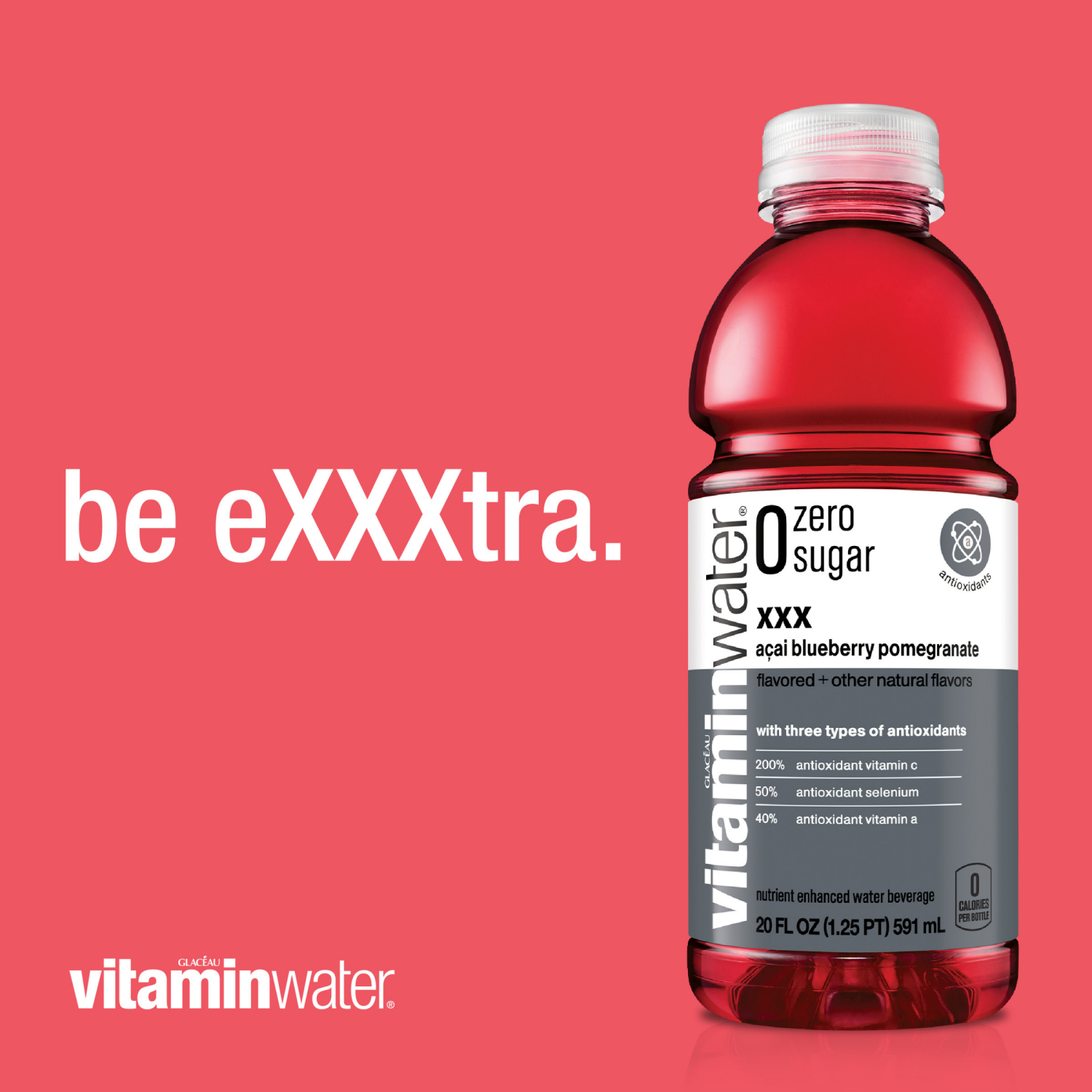 slide 5 of 8, Vitaminwater Zero Sugar Xxx, Electrolyte Enhanced Water W/ Vitamins, Açai-Blueberry-Pomegranate Drink, 20 Fl Oz, 20 fl oz