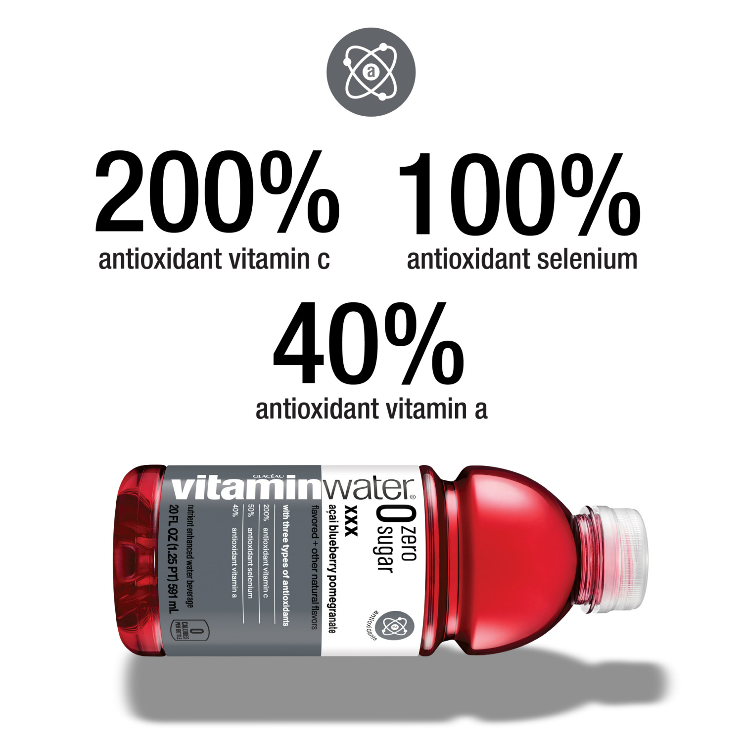 slide 8 of 8, Vitaminwater Zero Sugar Xxx, Electrolyte Enhanced Water W/ Vitamins, Açai-Blueberry-Pomegranate Drink, 20 Fl Oz, 20 fl oz