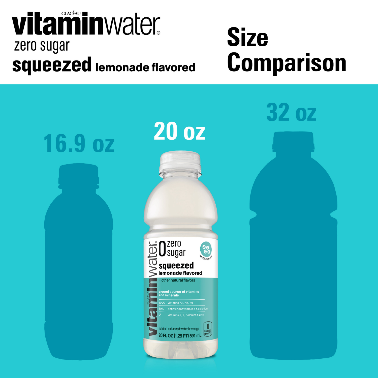 slide 5 of 8, Vitaminwater Zero Sugar Squeezed, Electrolyte Enhanced Water W/ Vitamins, Lemonade Drink, 20 Fl Oz, 20 fl oz