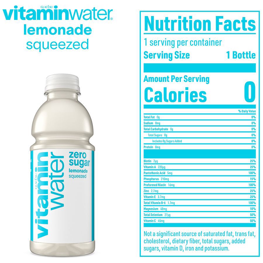 slide 2 of 5, Vitaminwater Zero Sugar Squeezed, Electrolyte Enhanced Water W/ Vitamins, Lemonade Drink, 20 Fl Oz, 20 fl oz