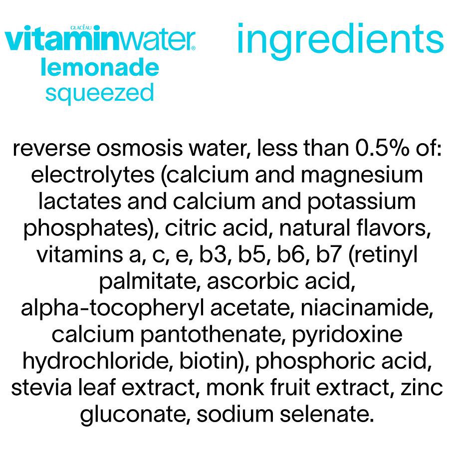 slide 4 of 5, Vitaminwater Zero Sugar Squeezed, Electrolyte Enhanced Water W/ Vitamins, Lemonade Drink, 20 Fl Oz, 20 fl oz