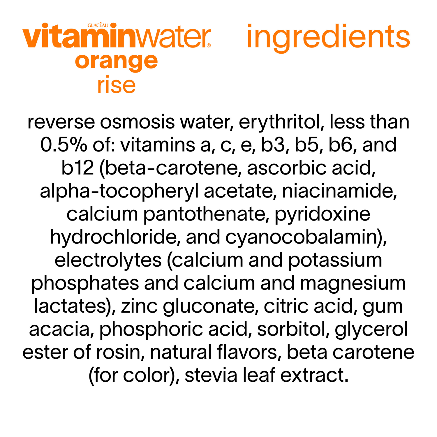 slide 3 of 7, Vitaminwater Zero Sugar Rise, Electrolyte Enhanced Water W/ Vitamins, Orange Drink, 20 Fl Oz, 20 fl oz
