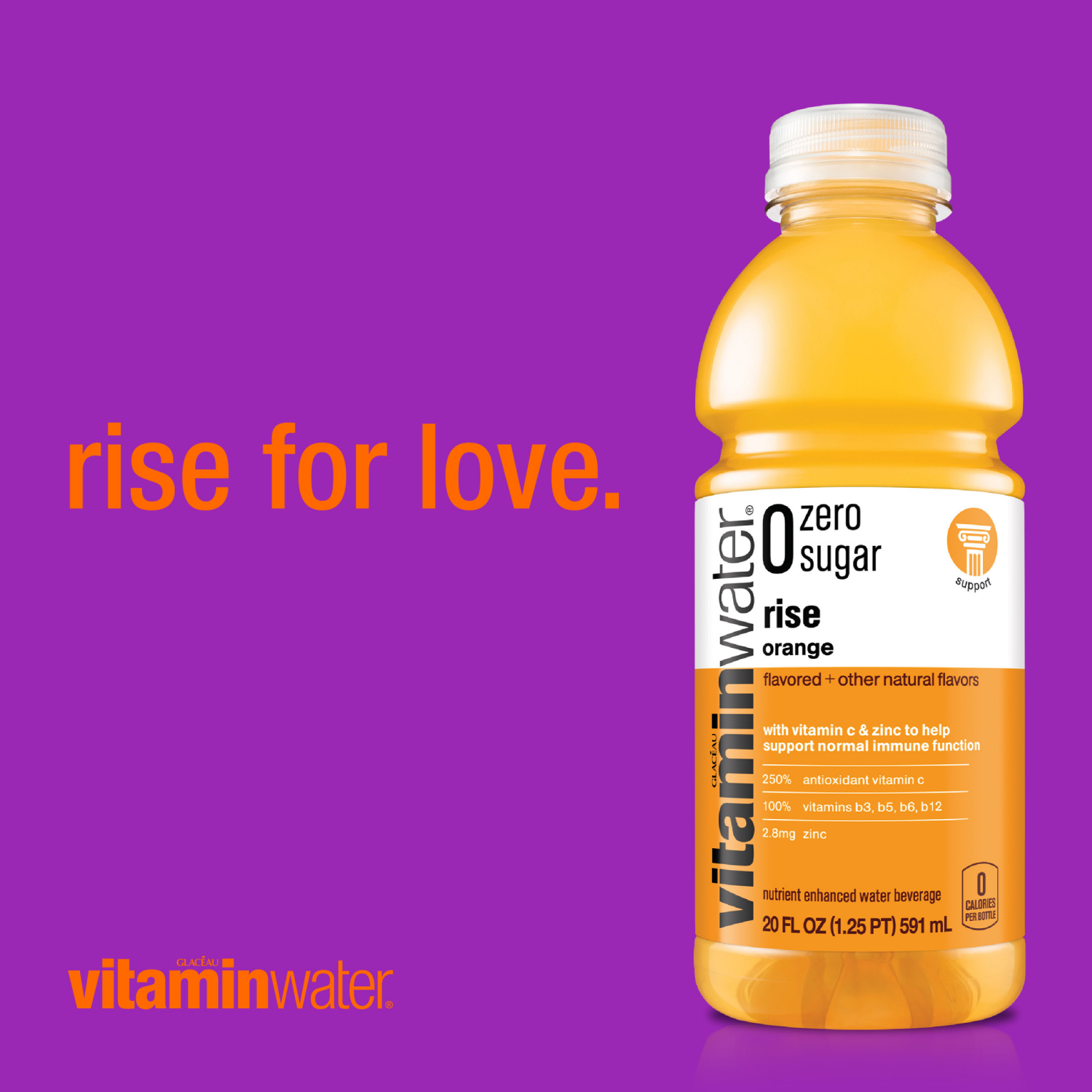 slide 6 of 7, Vitaminwater Zero Sugar Rise, Electrolyte Enhanced Water W/ Vitamins, Orange Drink, 20 Fl Oz, 20 fl oz