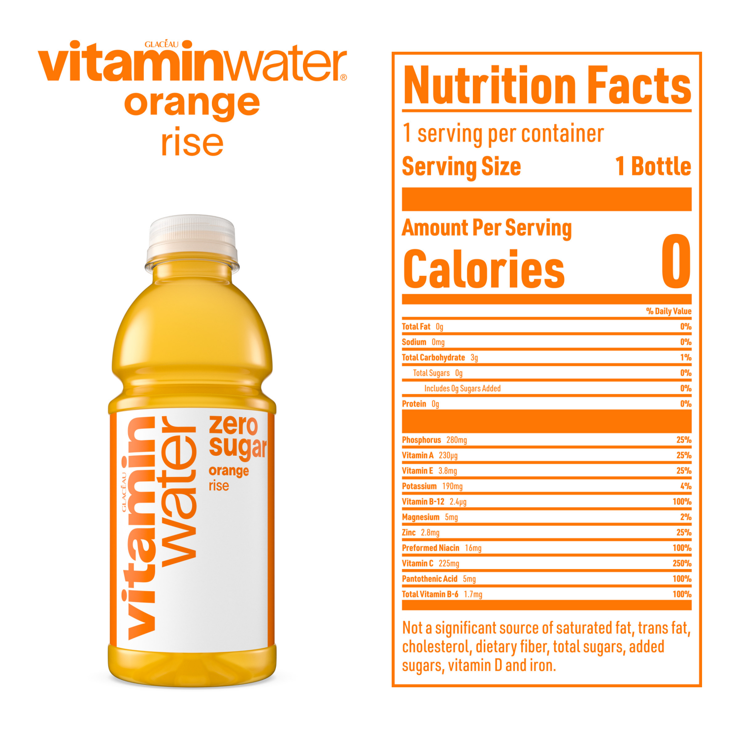 slide 7 of 7, Vitaminwater Zero Sugar Rise, Electrolyte Enhanced Water W/ Vitamins, Orange Drink, 20 Fl Oz, 20 fl oz