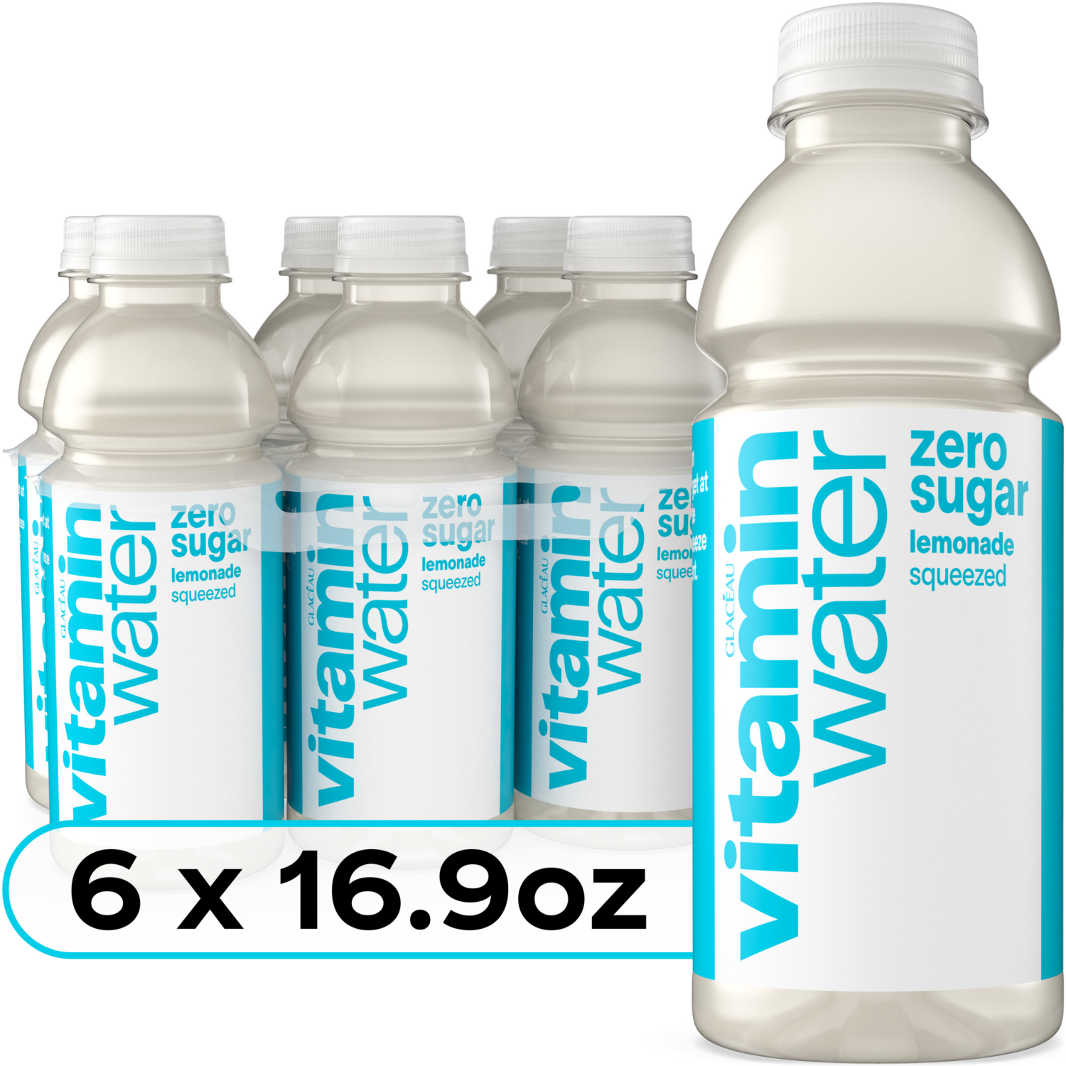 slide 1 of 6, vitaminwater Zero Sugar Squeezed Lemonade Flavored Nutrient Enhanced Water Beverage - 6 ct, 6 ct; 16.9 oz