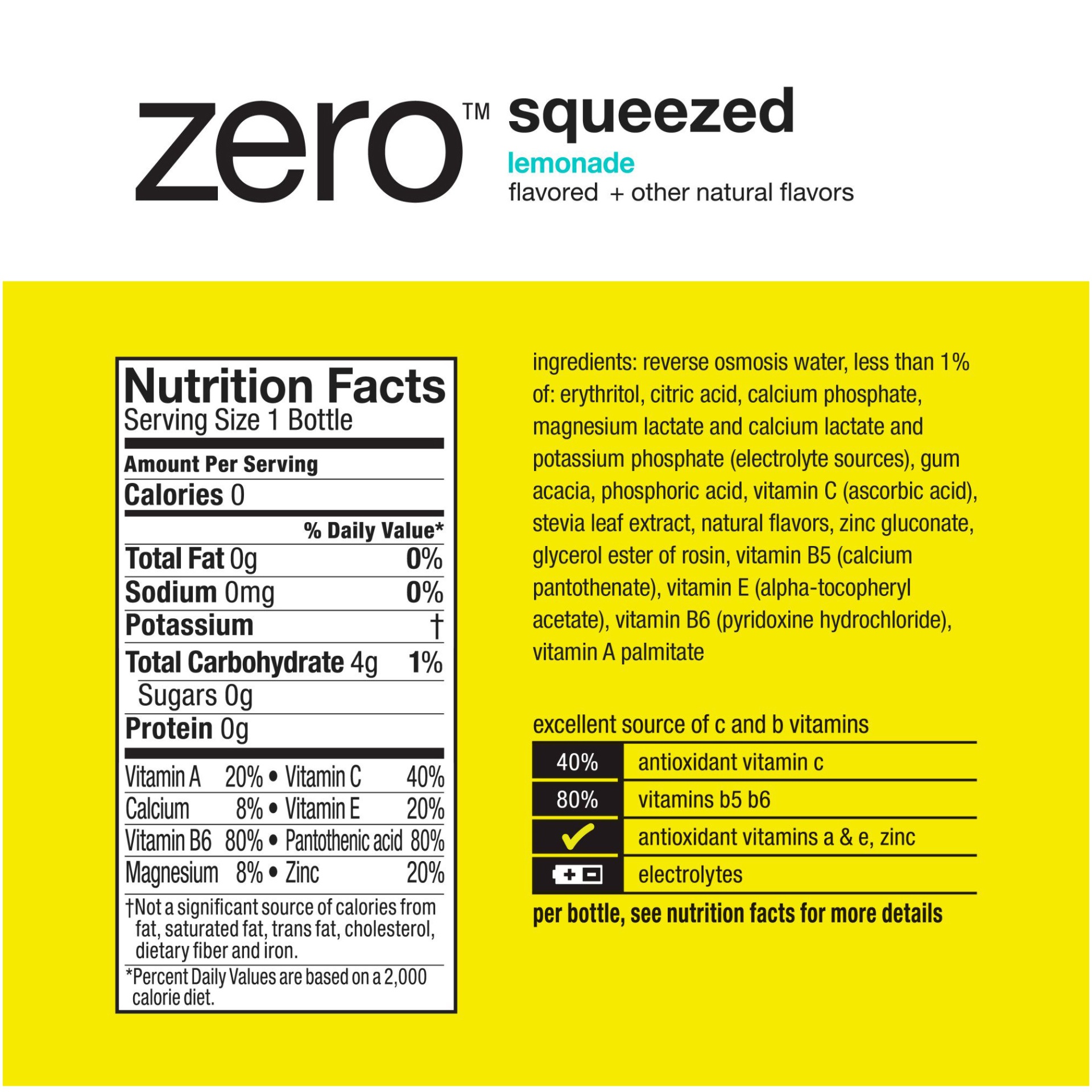 slide 3 of 3, vitaminwater Zero Sugar Squeezed Lemonade Flavored Nutrient Enhanced Water Beverage - 6 ct, 6 ct; 16.9 oz