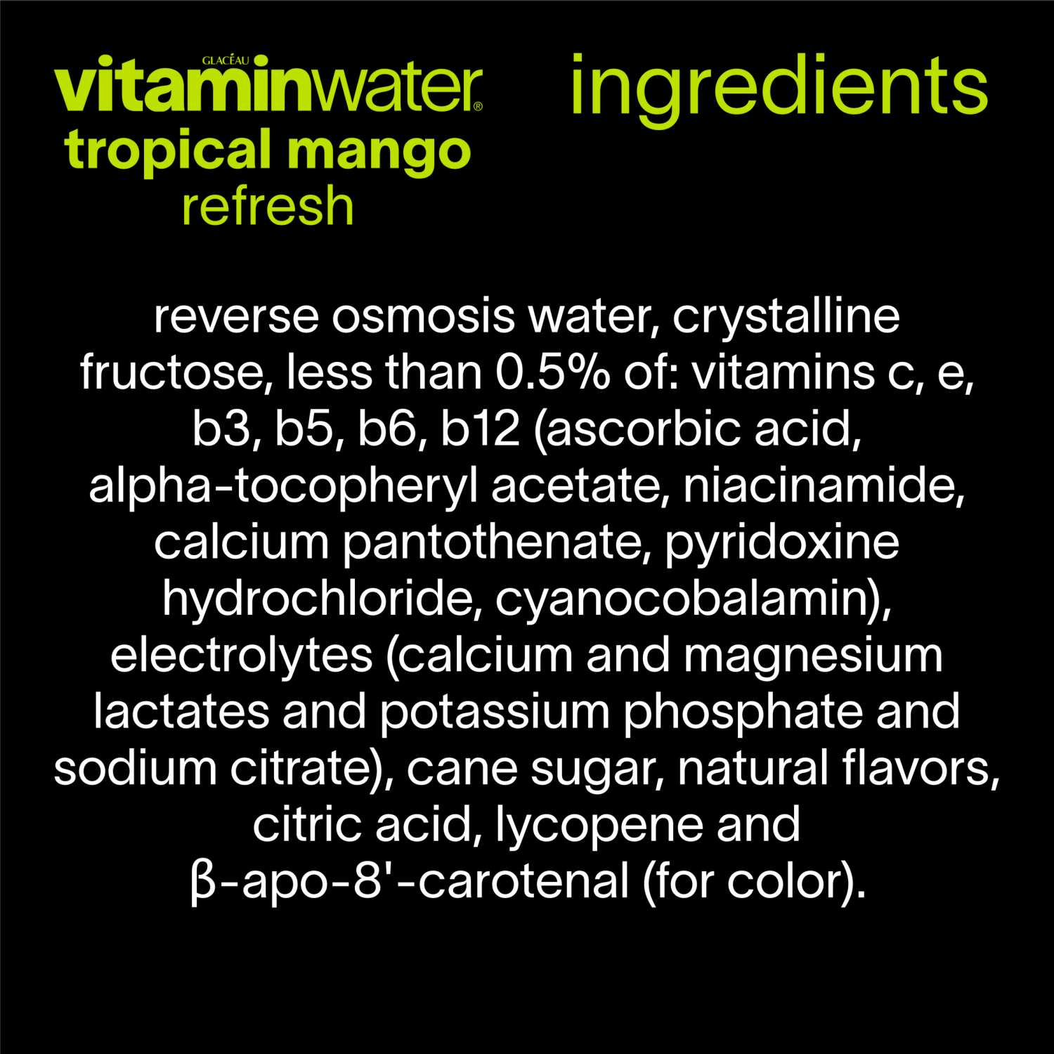 slide 3 of 6, Vitaminwater Refresh Electrolyte Enhanced Water W/ Vitamins, Tropical Mango Drink, 20 Fl Oz, 20 fl oz