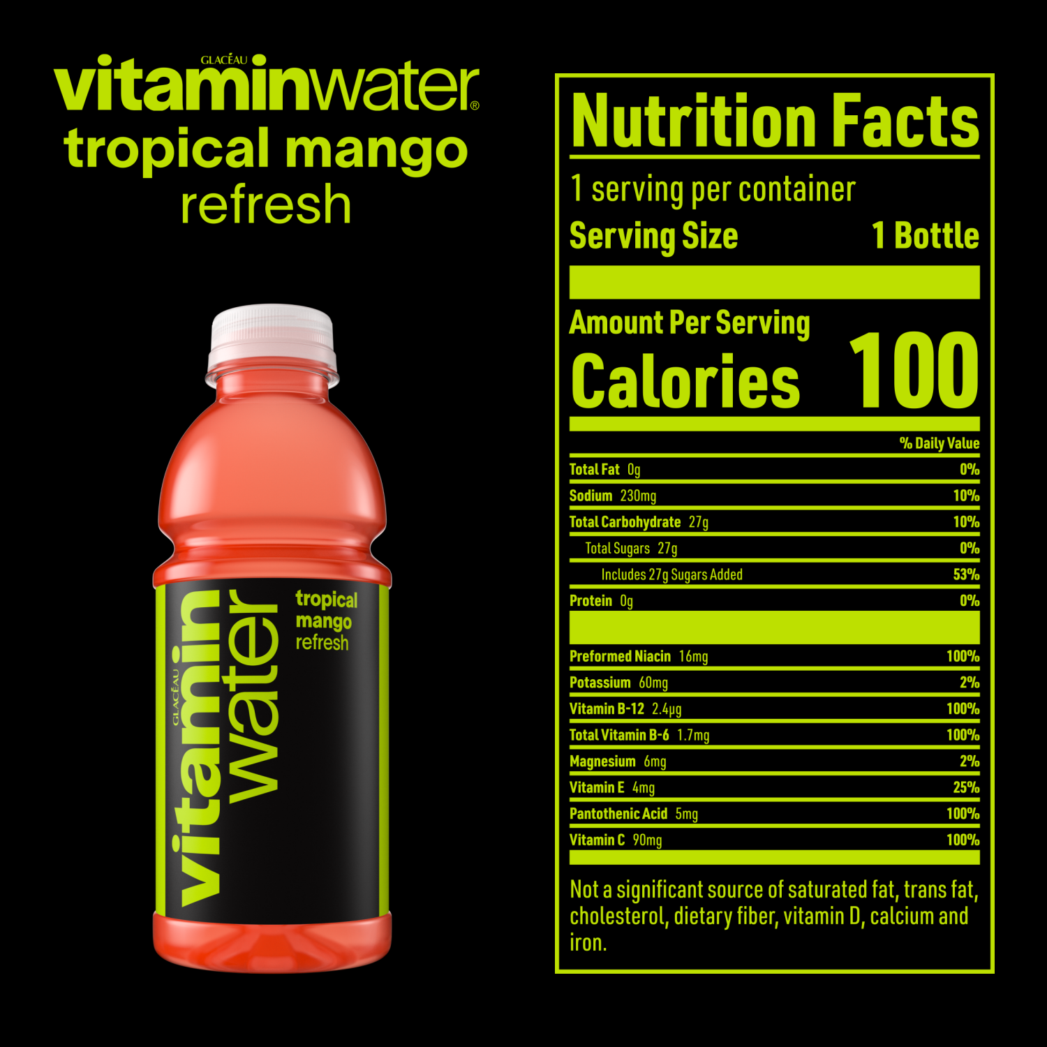 slide 6 of 6, Vitaminwater Refresh Electrolyte Enhanced Water W/ Vitamins, Tropical Mango Drink, 20 Fl Oz, 20 fl oz