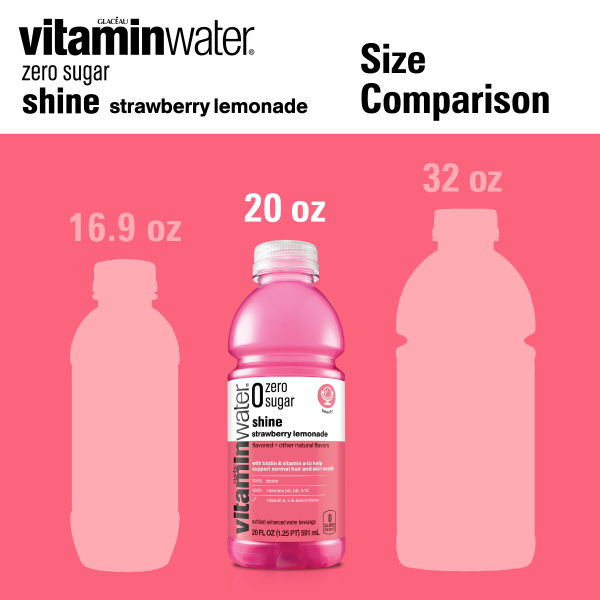 slide 9 of 25, Vitaminwater Zero Sugar Shine, Electrolyte Enhanced Water W/ Vitamins, Strawberry Lemonade Drink, 20 Fl Oz, 20 fl oz