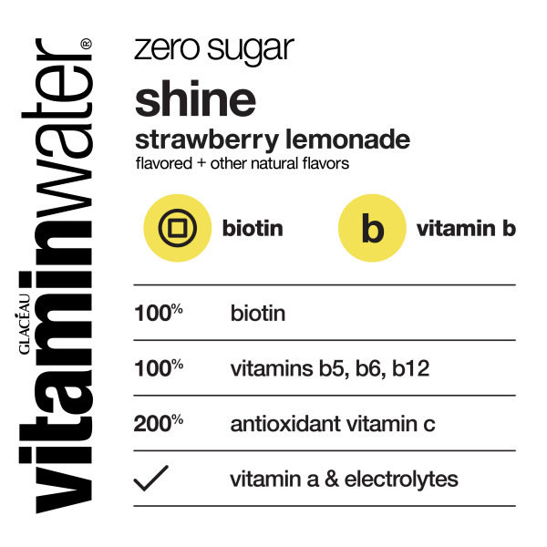 slide 20 of 25, Vitaminwater Zero Sugar Shine, Electrolyte Enhanced Water W/ Vitamins, Strawberry Lemonade Drink, 20 Fl Oz, 20 fl oz