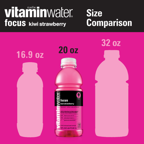 slide 6 of 25, Vitaminwater Focus Electrolyte Enhanced Water W/ Vitamins, Kiwi-Strawberry Drink- 20 fl oz, 20 fl oz