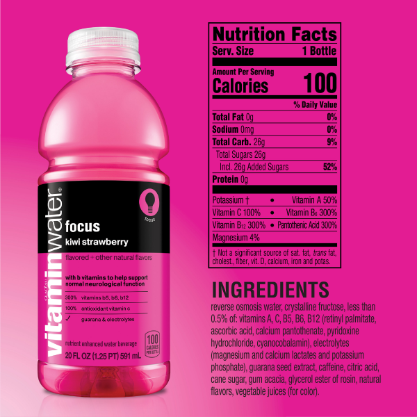 slide 13 of 25, Vitaminwater Focus Electrolyte Enhanced Water W/ Vitamins, Kiwi-Strawberry Drink- 20 fl oz, 20 fl oz