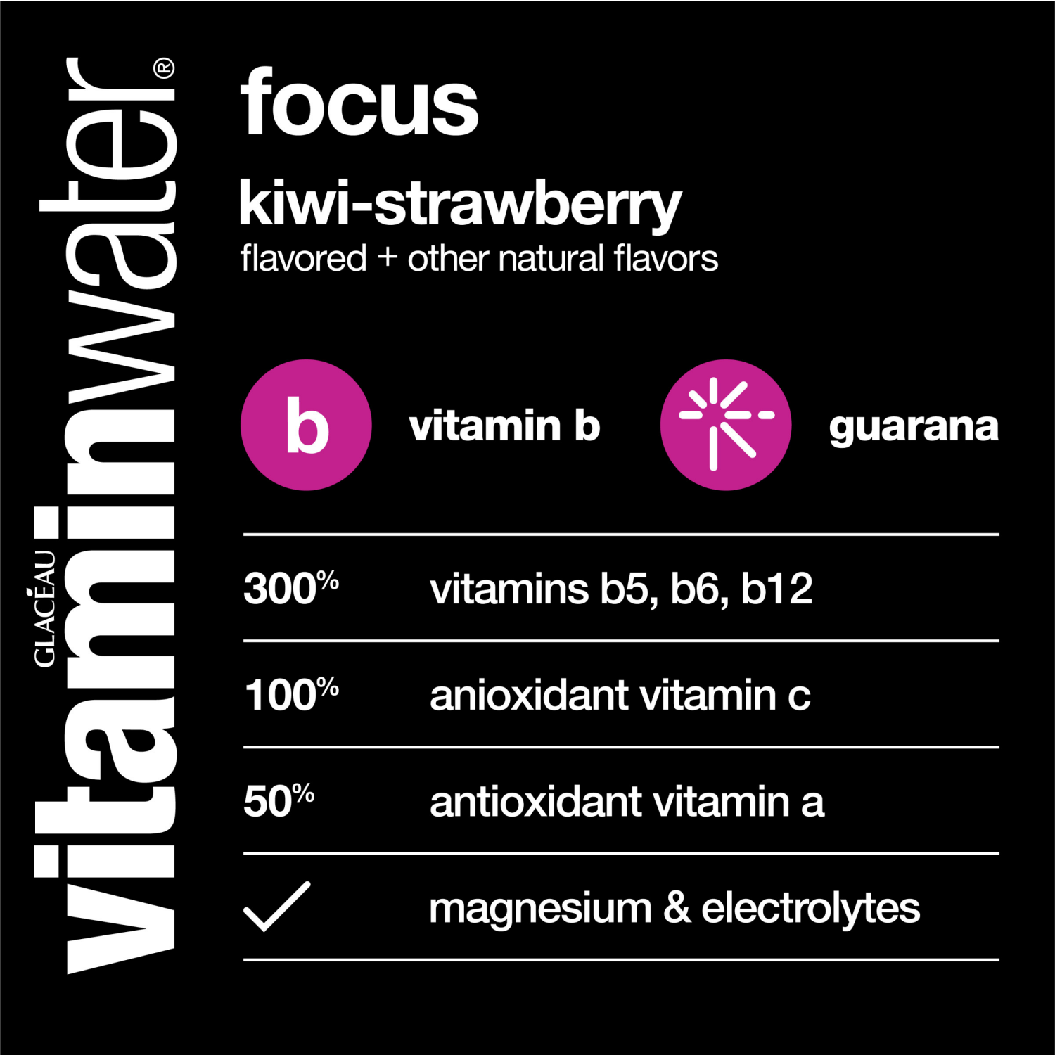 slide 6 of 7, Vitaminwater Focus Electrolyte Enhanced Water W/ Vitamins, Kiwi-Strawberry Drink- 20 fl oz, 20 fl oz