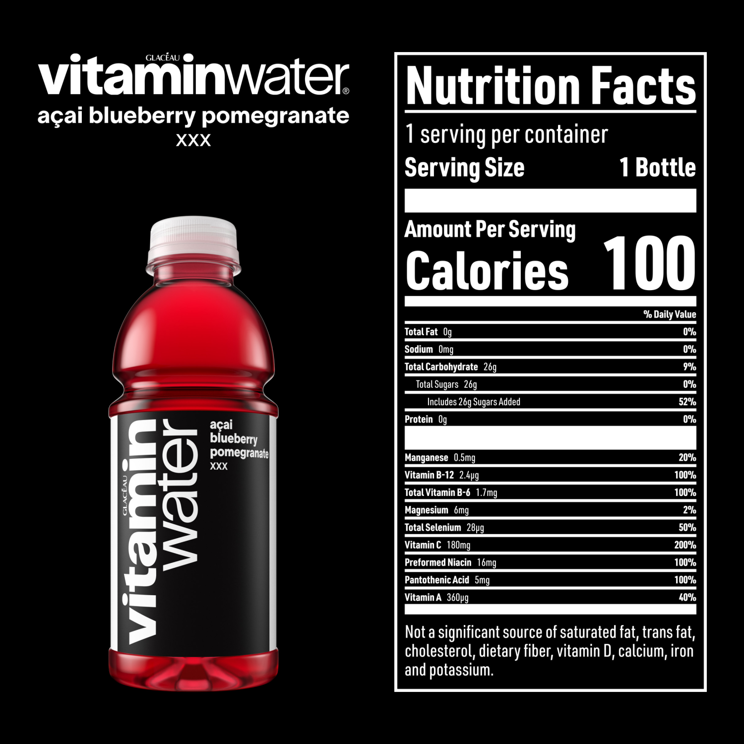 slide 7 of 7, Vitaminwater Xxx, Electrolyte Enhanced Water W/ Vitamins, Açai-Blueberry-Pomegranate Drink, 20 Fl Oz, 20 fl oz