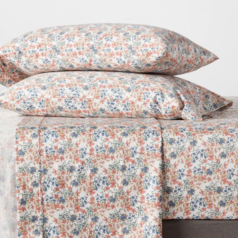 slide 2 of 4, Queen Printed Performance 400 Thread Count Sheet Set Ditsy Floral - Threshold™: Cotton Sateen, OEKO-TEX Certified, 4-Piece Set, 1 ct