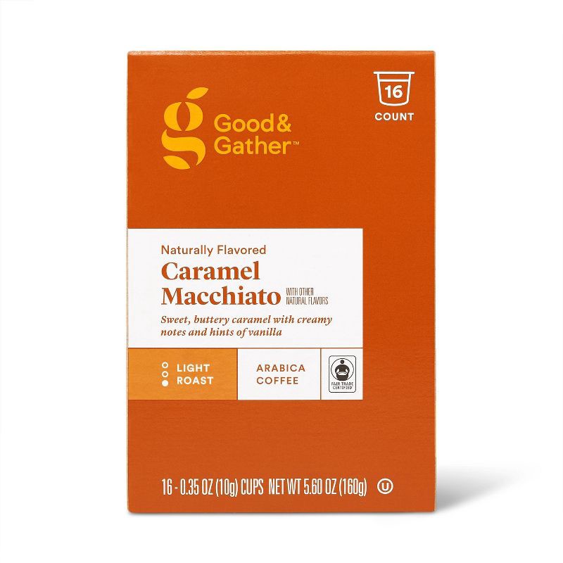 slide 4 of 4, Naturally Flavored Caramel Macchiato Light Roast Coffee - 16ct Single Serve Pods - Good & Gather™, 16 ct