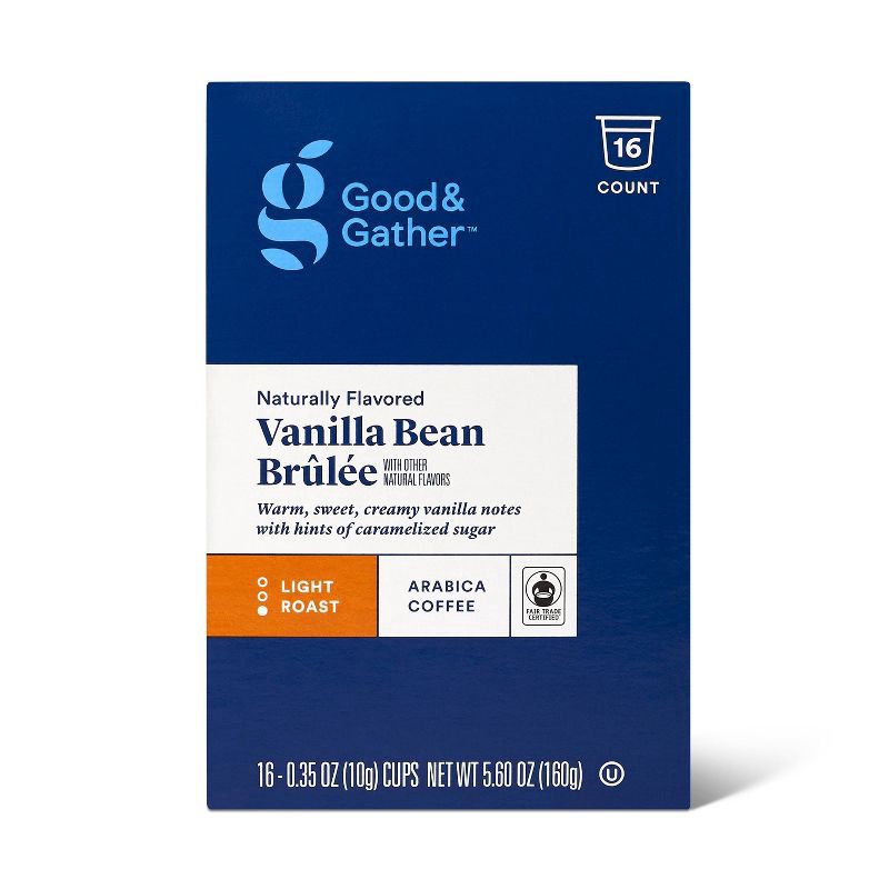 slide 4 of 4, Naturally Flavored Vanilla Bean Brulee Light Roast Coffee - 16ct Single Serve Pod - Good & Gather™, 16 ct