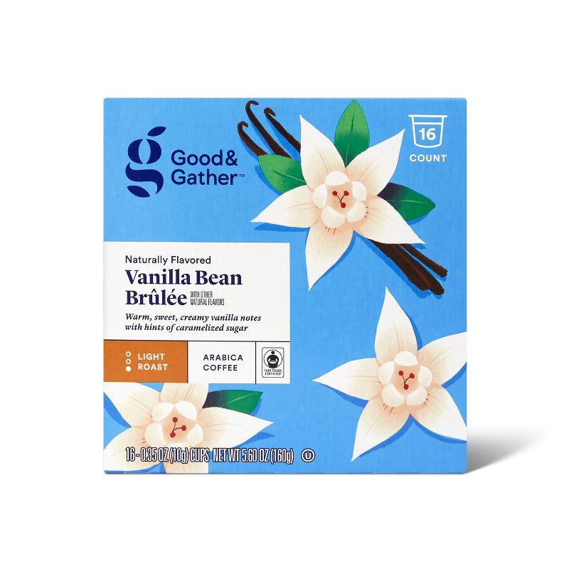 slide 1 of 4, Naturally Flavored Vanilla Bean Brulee Light Roast Coffee - 16ct Single Serve Pod - Good & Gather™, 16 ct