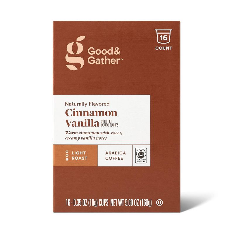 slide 4 of 4, Naturally Flavored Cinnamon Vanilla Light Roast Coffee - 16ct Single Serve Pods - Good & Gather™, 16 ct