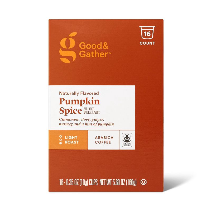 slide 4 of 4, Naturally Flavored Pumpkin Spice Light Roast Coffee - 16ct Single Serve Pods - Good & Gather™, 16 ct