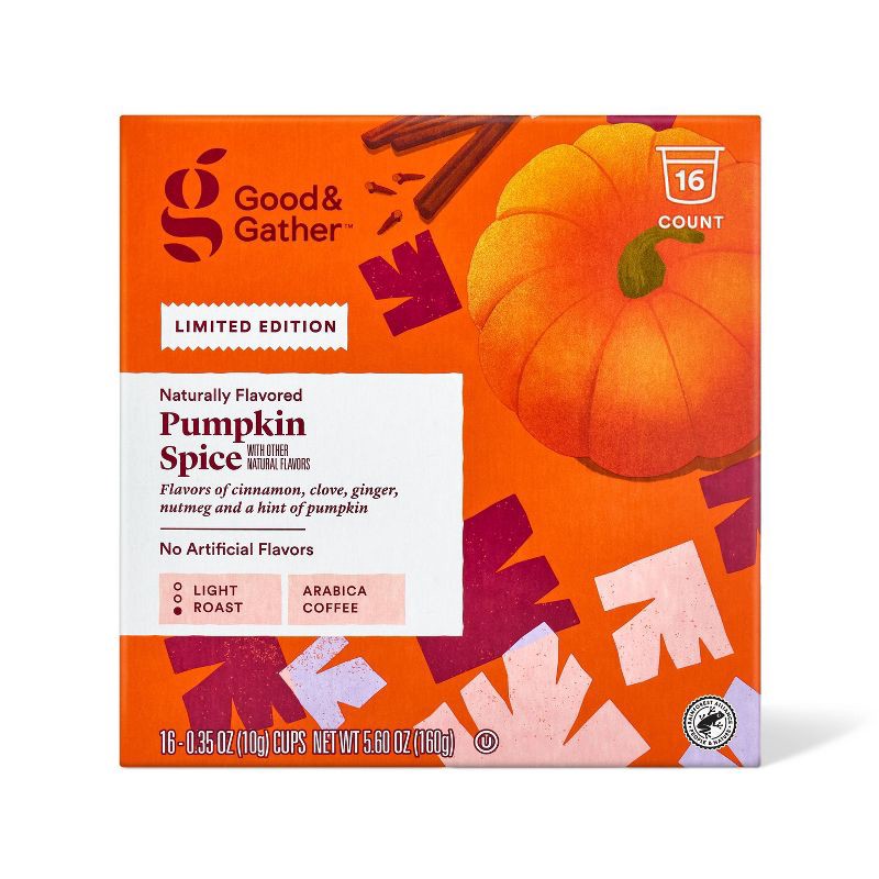 slide 1 of 5, Naturally Flavored Pumpkin Spice Light Roast Coffee - 16ct Single Serve Pods - Good & Gather™, 16 ct