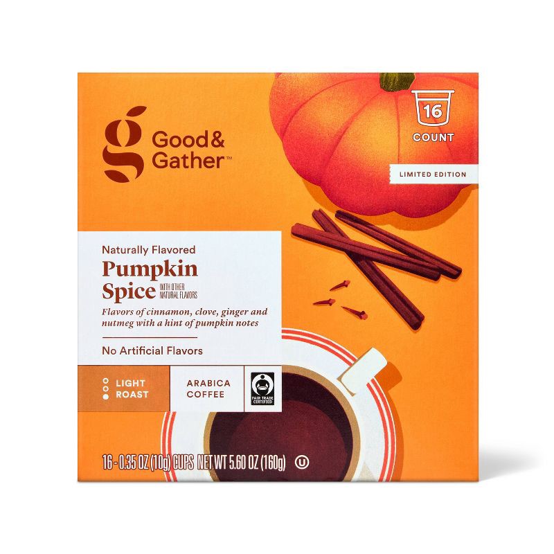 slide 1 of 4, Naturally Flavored Pumpkin Spice Light Roast Coffee - 16ct Single Serve Pods - Good & Gather™, 16 ct