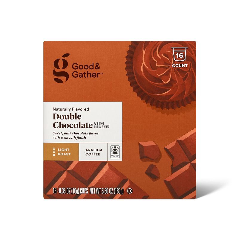 slide 1 of 4, Naturally Flavored Double Chocolate Light Roast Coffee -16ct Single Serve Pods - Good & Gather™, 16 ct