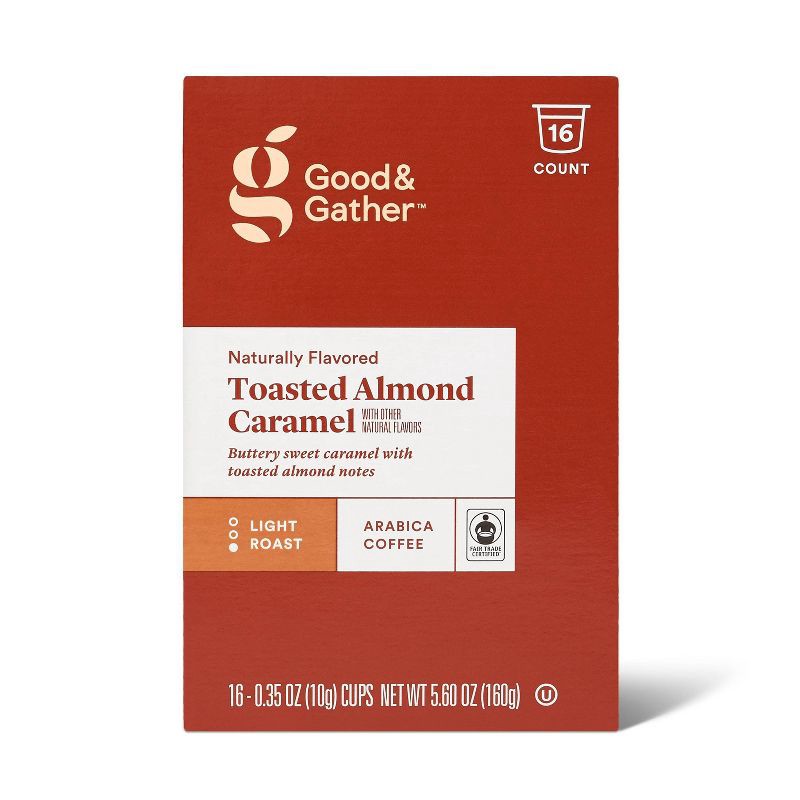 slide 4 of 4, Naturally Flavored Toasted Almond Caramel Light Roast Coffee - 16ct Single Serve Pods - Good & Gather™, 16 ct