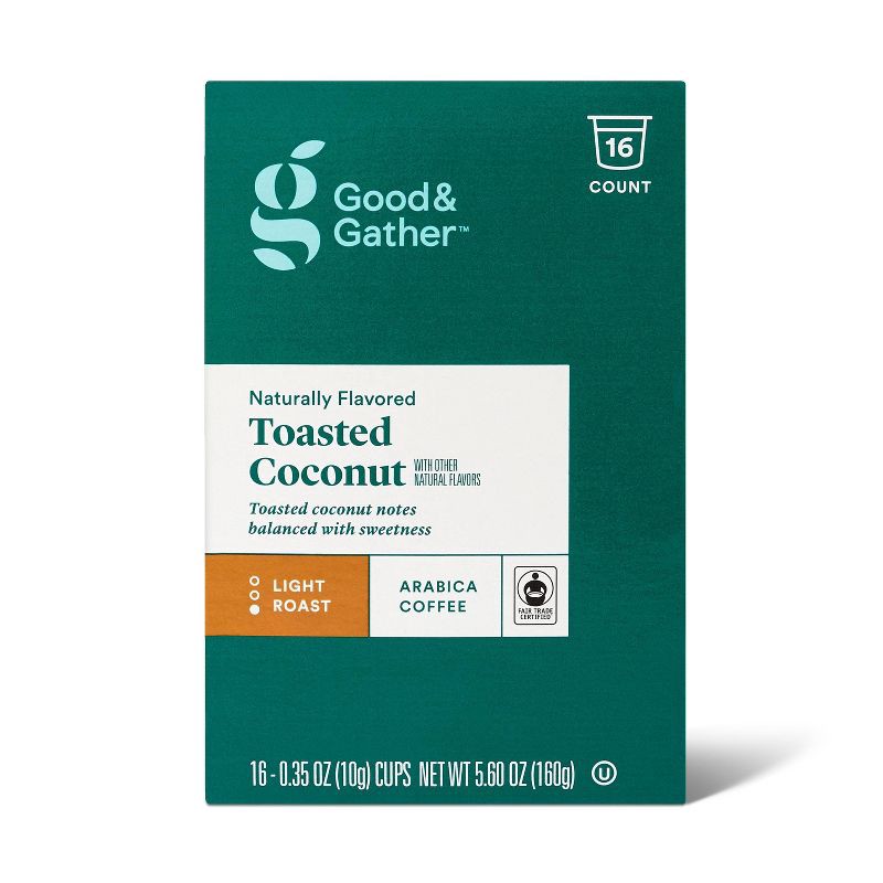 slide 4 of 4, Naturally Flavored Toasted Coconut Light Roast Coffee Pods - 16ct - Good & Gather™, 16 ct