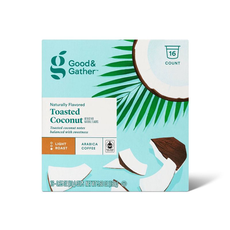 slide 1 of 4, Naturally Flavored Toasted Coconut Light Roast Coffee Pods - 16ct - Good & Gather™, 16 ct