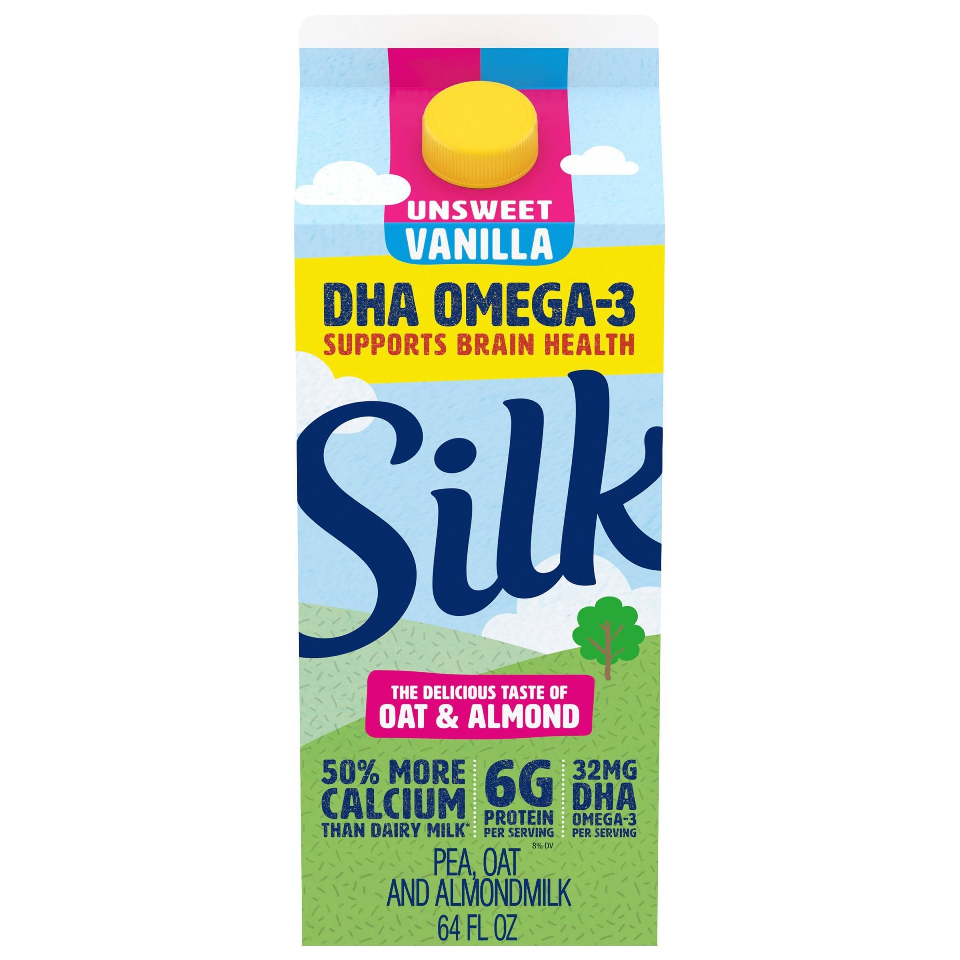 Silk Unsweet Vanilla DHA Omega 3 Oat & Almond Milk 64 fl oz Shipt