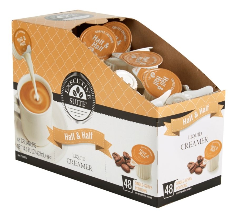 slide 4 of 10, Executive Suite Half And Half Liquid Coffee Creamer Singles, 0.38 Oz, Box Of 48 Coffee Creamers, 48 ct