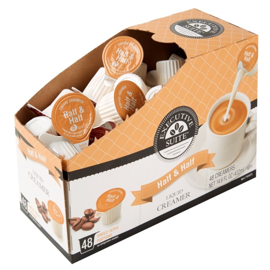 slide 5 of 10, Executive Suite Half And Half Liquid Coffee Creamer Singles, 0.38 Oz, Box Of 48 Coffee Creamers, 48 ct