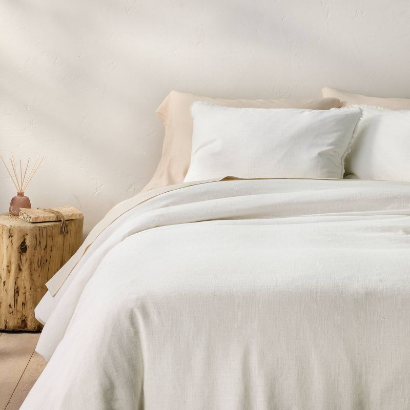 slide 1 of 8, Full/Queen Heavyweight Linen Blend Duvet Cover & Sham Set White - Casaluna™: Zipper Closure, OEKO-TEX Certified, 1 ct
