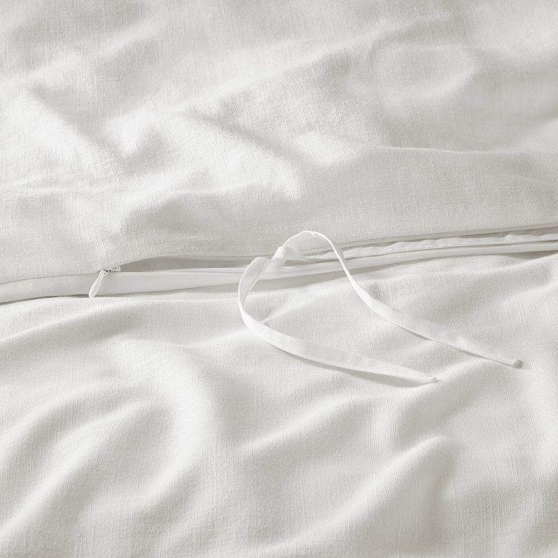 slide 4 of 8, Full/Queen Heavyweight Linen Blend Duvet Cover & Sham Set White - Casaluna™: Zipper Closure, OEKO-TEX Certified, 1 ct