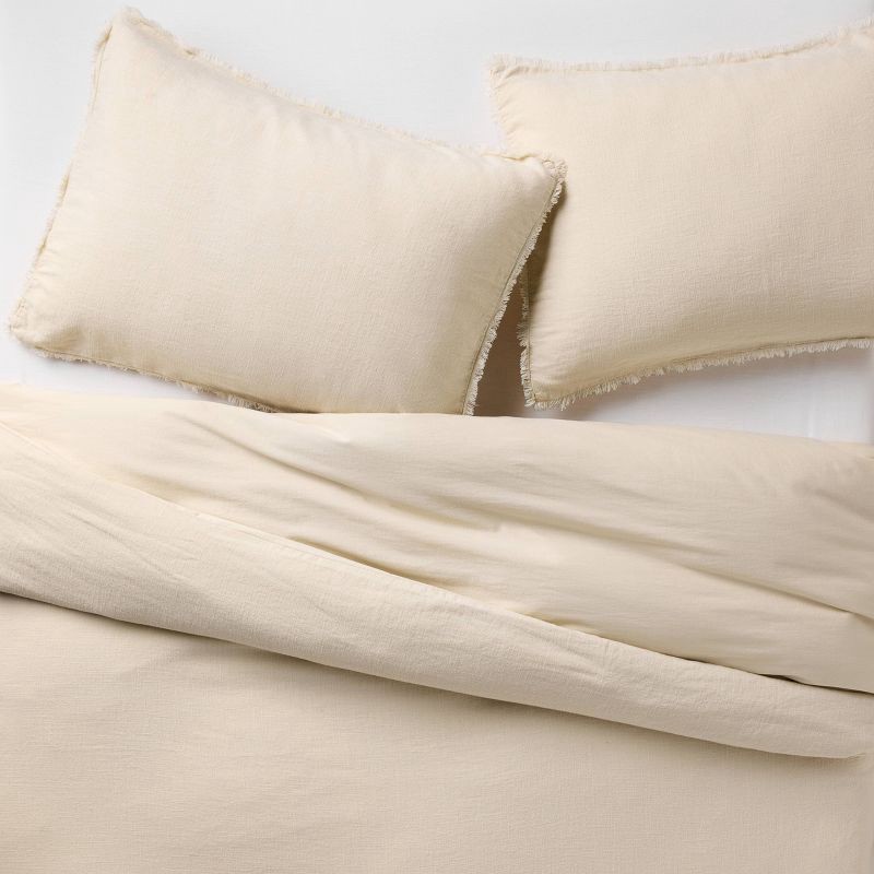 slide 3 of 8, Full/Queen Heavyweight Linen Blend Duvet Cover & Sham Set Natural - Casaluna™: Rayon Blend, Zipper Closure, OEKO-TEX Certified, 1 ct