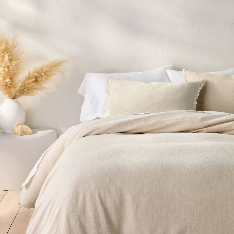 slide 1 of 8, Full/Queen Heavyweight Linen Blend Duvet Cover & Sham Set Natural - Casaluna™: Rayon Blend, Zipper Closure, OEKO-TEX Certified, 1 ct