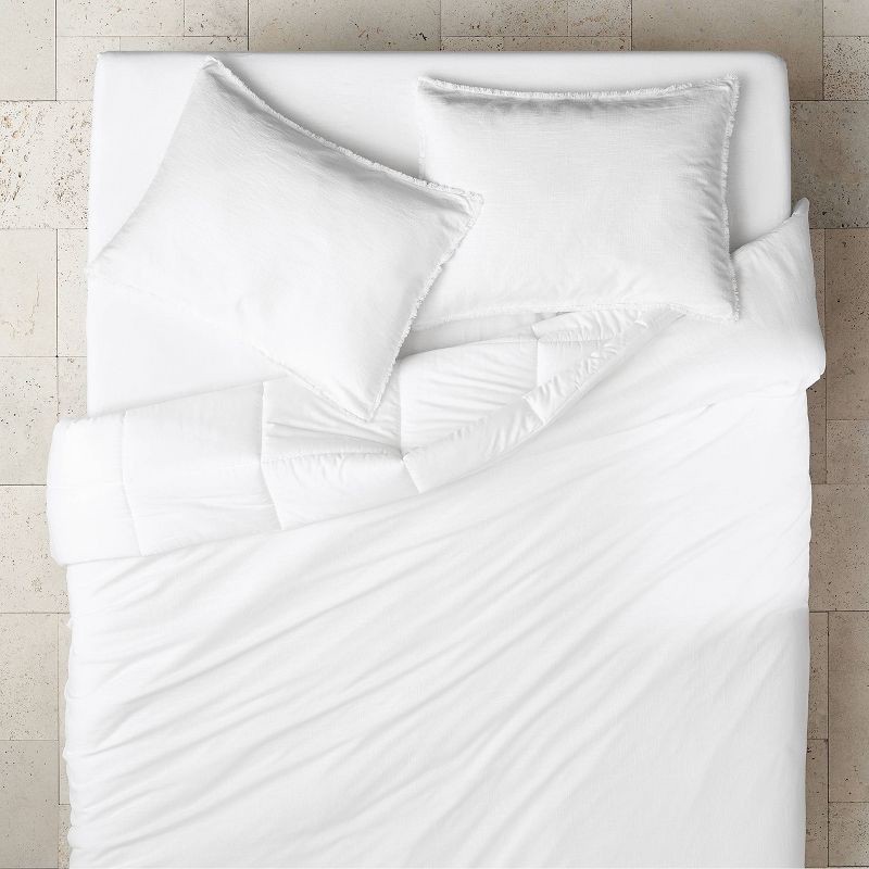 slide 3 of 8, Full/Queen Heavyweight Linen Blend Comforter & Sham Set White - Casaluna™: Rayon & Cotton, Hidden Quilting, Zip Closure, 1 ct