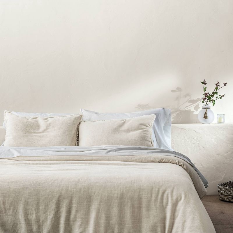 slide 3 of 8, Full/Queen Heavyweight Linen Blend Comforter & Sham Set Natural - Casaluna™: Rayon, Cotton, Zipper Closure, 1 ct