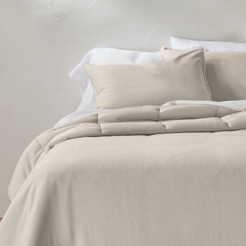 slide 1 of 8, Full/Queen Heavyweight Linen Blend Comforter & Sham Set Natural - Casaluna™: Rayon, Cotton, Zipper Closure, 1 ct