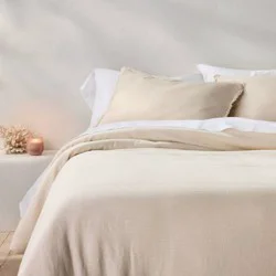 Full/Queen Heavyweight Linen Blend Comforter & Sham Set Natural - Casaluna™: Rayon, Cotton, Zipper Closure