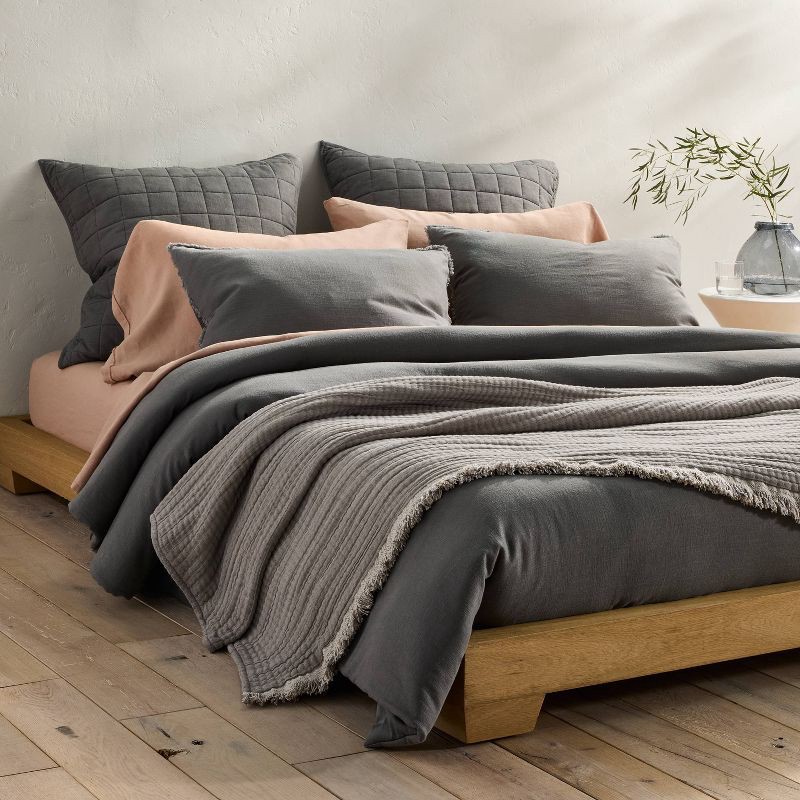 slide 2 of 8, Full/Queen Heavyweight Linen Blend Comforter & Sham Set Dark Gray - Casaluna™: Rayon, Cotton, Hidden Quilting, 1 ct