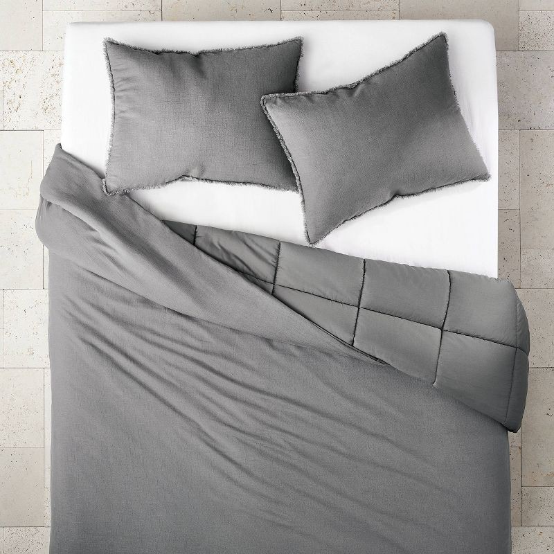 slide 3 of 8, Full/Queen Heavyweight Linen Blend Comforter & Sham Set Dark Gray - Casaluna™: Rayon, Cotton, Hidden Quilting, 1 ct