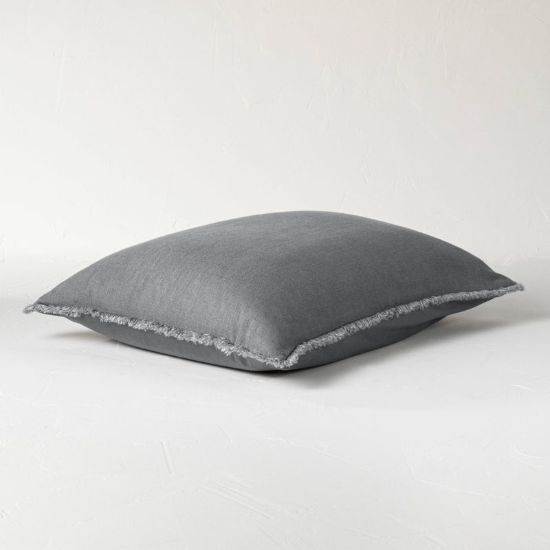 slide 8 of 8, Full/Queen Heavyweight Linen Blend Comforter & Sham Set Dark Gray - Casaluna™: Rayon, Cotton, Hidden Quilting, 1 ct