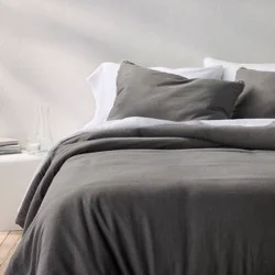 Full/Queen Heavyweight Linen Blend Comforter & Sham Set Dark Gray - Casaluna™: Rayon, Cotton, Hidden Quilting