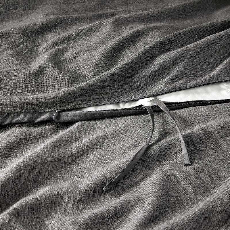 slide 4 of 8, King Heavyweight Linen Blend Duvet Cover & Sham Set Dark Gray - Casaluna™: Zipper Closure, OEKO-TEX Certified, 1 ct