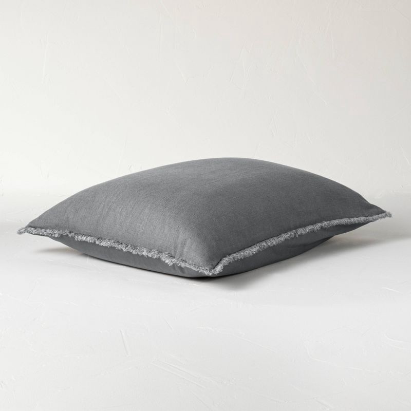 slide 8 of 8, King Heavyweight Linen Blend Duvet Cover & Sham Set Dark Gray - Casaluna™: Zipper Closure, OEKO-TEX Certified, 1 ct