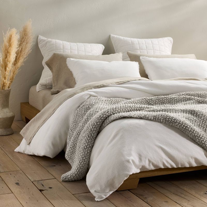 slide 2 of 8, King Heavyweight Linen Blend Duvet Cover & Sham Set White - Casaluna™: OEKO-TEX Certified, Zipper Closure, Year-Round, 1 ct