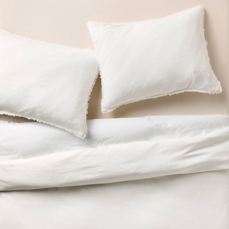 slide 3 of 8, King Heavyweight Linen Blend Duvet Cover & Sham Set White - Casaluna™: OEKO-TEX Certified, Zipper Closure, Year-Round, 1 ct