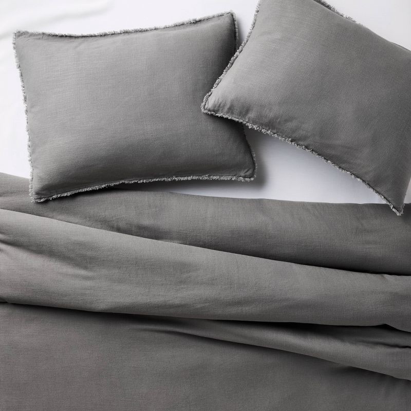 slide 3 of 8, King/California Heavyweight Linen Blend Comforter & Sham Set Dark Gray - Casaluna™: Rayon & Cotton, Hidden Quilting, Zipper Closure, 1 ct